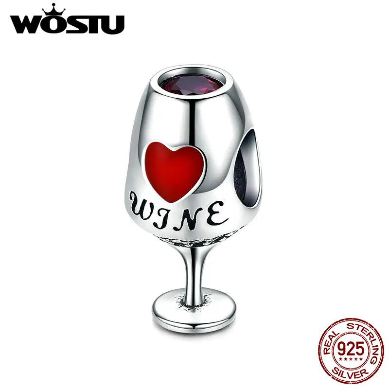 WOSTU, Настоящее серебро 925 пробы, уникальная чашка для вина, горячее красное сердце, бусины, подходят к оригинальному браслету, ювелирное изделие, подарок CQC788