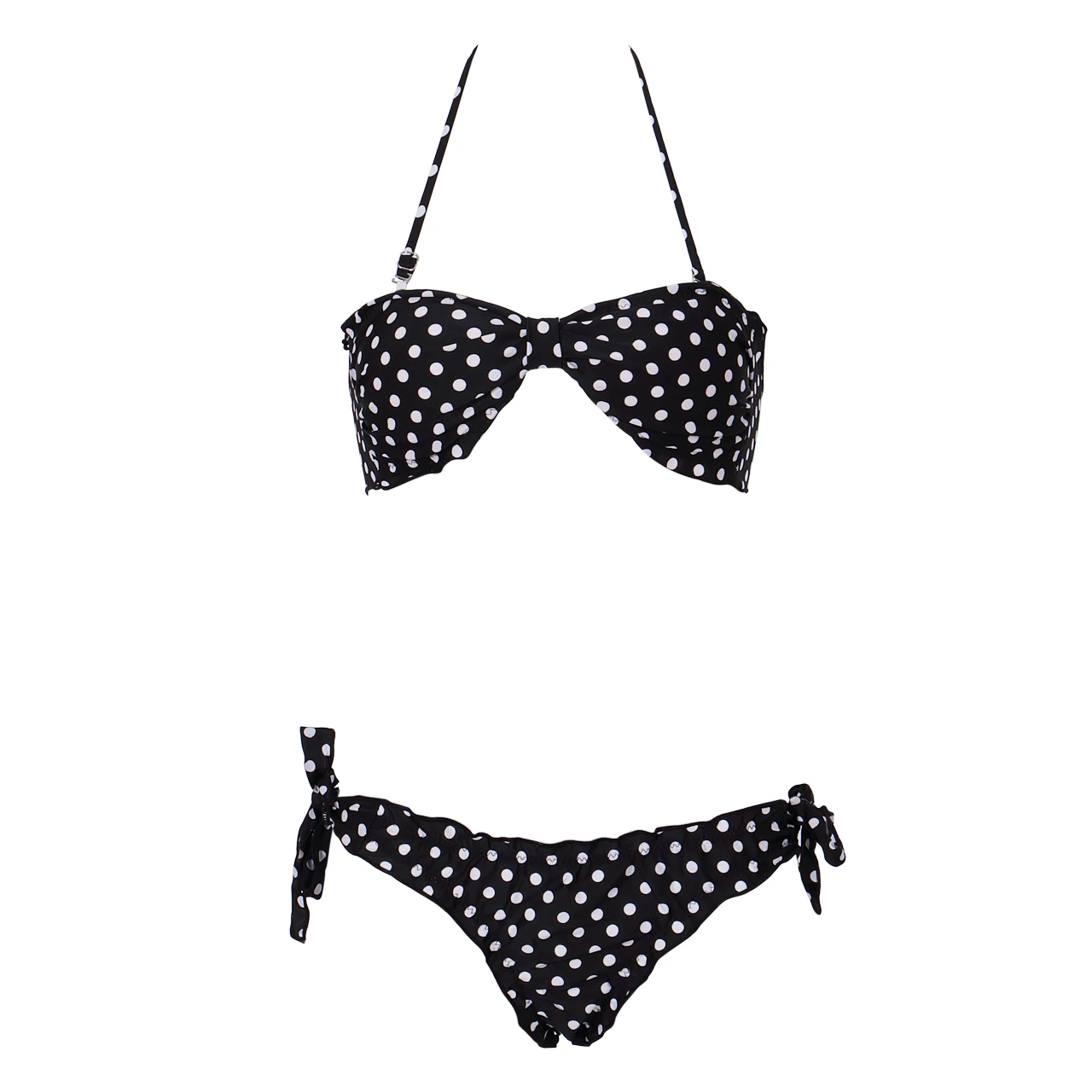

2021 newest fashionable Summer Women Padded Bikini Halter Bandeau Bra Low-Waist Briefs Polka Dot Ruffle Swimsuit