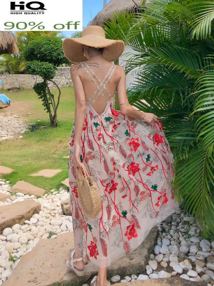 Женское платье с открытой спиной пляжное макси в стиле бохо модель Pph3998 на лето 2022