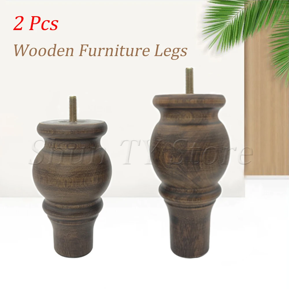 

2 Pcs Wooden Round Gourd Furniture Legs with M8 Thread Stem, Solid Wood Furniture Sofa Legs For Dresser Cabinet, with Screws