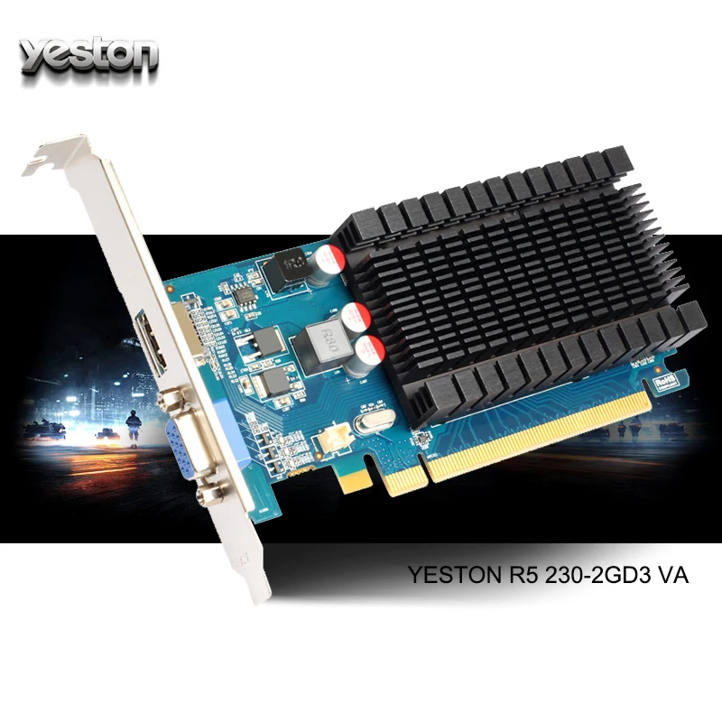 Yeston Radeon R5 230 GPU 2 Гб GDDR3 64 бит игровой настольный компьютер ПК видеокарты Поддержка VGA/HDMI PCI-E X16 2,0