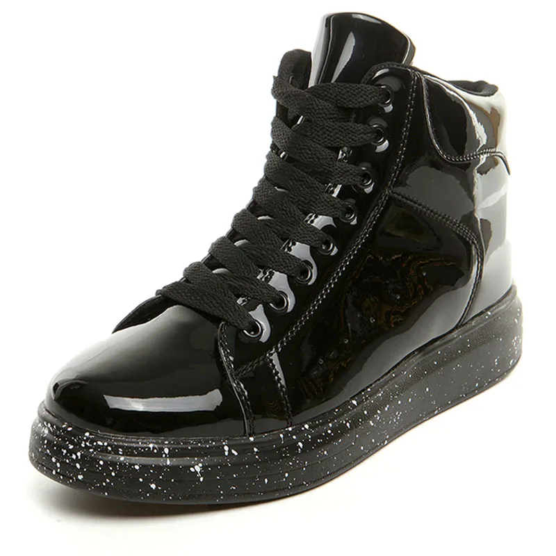 Black Sooneeya High Top Patent Leather Casual Shoes Men Glitter Luxury Boots Male Driving Shoes Brand Designer Bling Leather Shoes - Цвет: Black