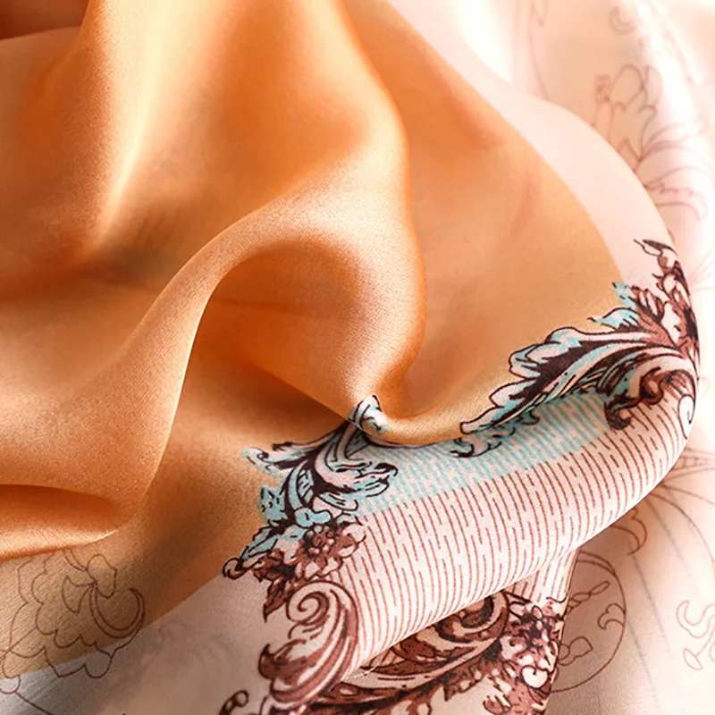 

Women Imitation Silk Scarf Retro Wheel Print Shawls Office Lady Wraps Female Headscarf Beach Towel Beautiful Gift 90x180cm
