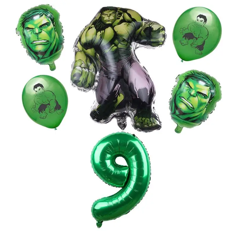 6pcs Green 9 Новые воздушные шары из фольги «мстители», «супергерой», «Халк», «С Днем Рождения», украшения для вечеринки, детская игрушка, юбилей, зеленые шары с цифрами 1-9, «Глобус» - Цвет: 6pcs Green 9