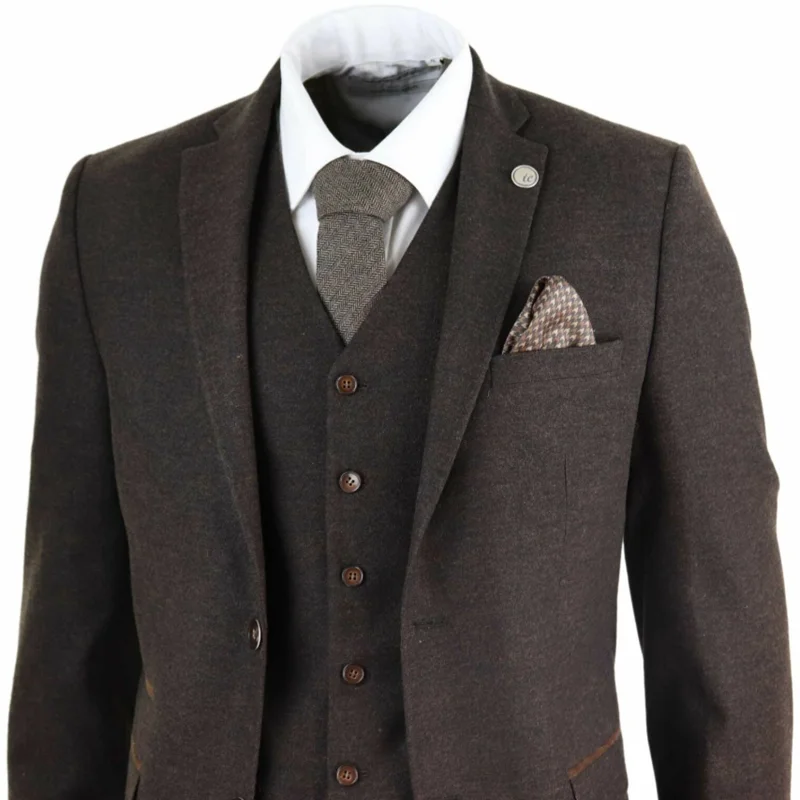 

2020 Brown Mens Suits Wool Tweed Peaky Blinders Suit 3 Piece Long Sleeve Costume Homme Authentic 1920s Tailored Fit Classic