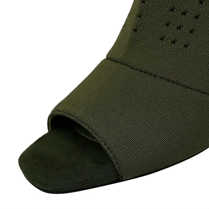 Женские ботинки на высоком каблуке BIGTREE зеленые эластичные вязаные ботинки-носки