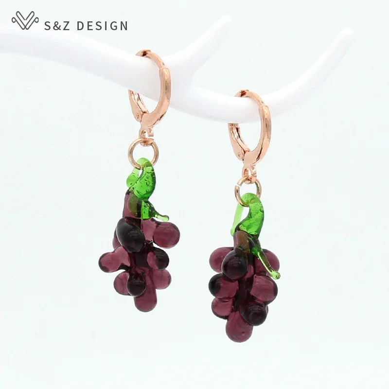 S &amp Z дизайн Модные Цветные глазурь виноград Фрукты висячие серьги 585 розовое