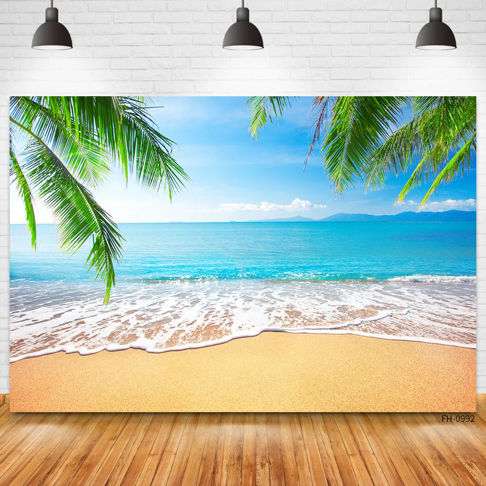 

Фон для детской фотосъемки с изображением морского побережья пальм деревьев песка