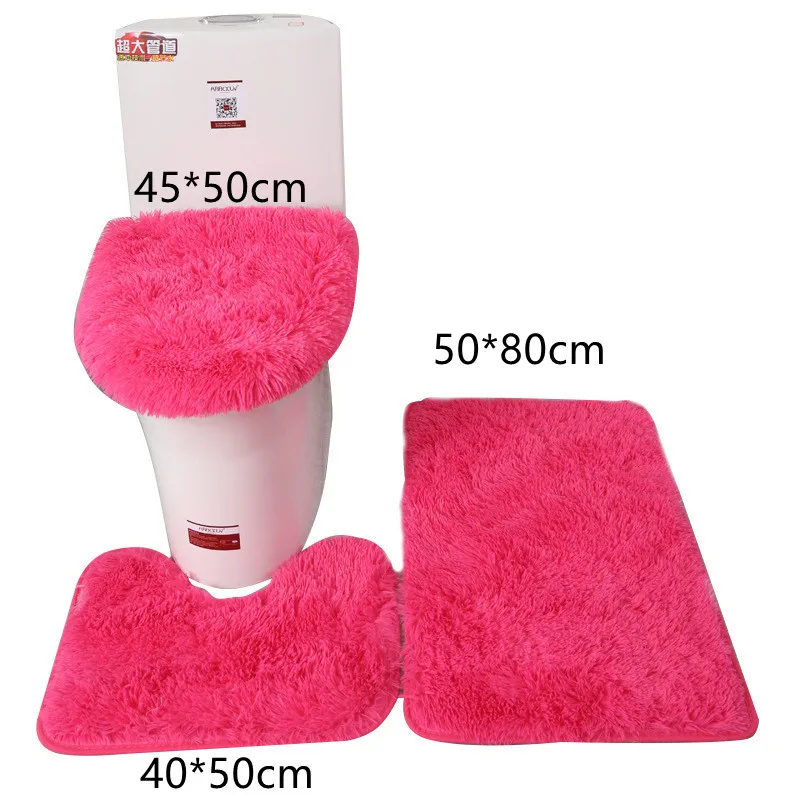 3pcsset solid color bathroom mat set fluffy hairs bath carpets modern toilet lid cover rugs kit rectangle 5080 5040 4550cm free global shipping