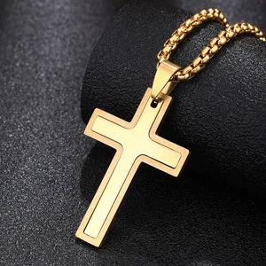 Gold Silver Color Stainless Steel Cross Pendant Necklaces Men Hiphop/rock Fashion Vintage Necklace Male  Jewelry Gift Wholesale