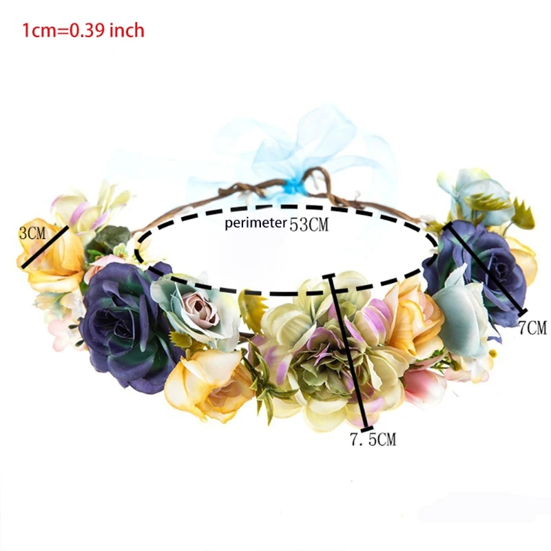 

Simulation Multicolor Bloomy Rose Floral Crown Hair Wreath Bridal Wedding Flower Headband Bohemian Garland Halo Headpiece