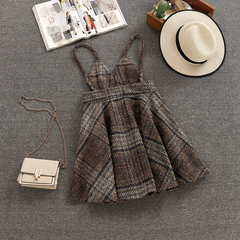 Женский вязаный топ с длинными рукавами + шерстяное платье без рукавов комплект