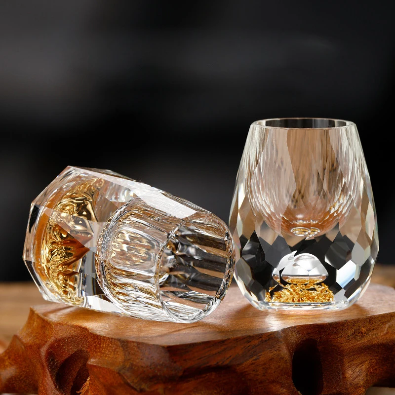 

2023 Crystal Glasses Gold Foil Crystal Shot Glasses For Vodka Glass Wine Set Double Glass Wine Cup For Home Bar Luxury Liquor