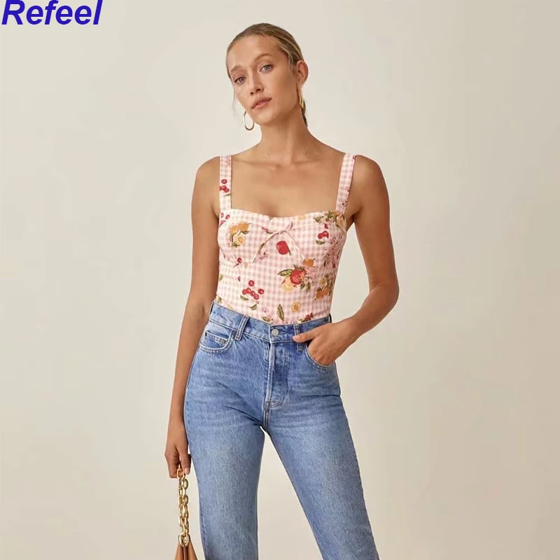 

Женский укороченный топ на бретельках Za, винтажный топ с французским принтом вишни, с открытой спиной, на тонких бретельках, 2021