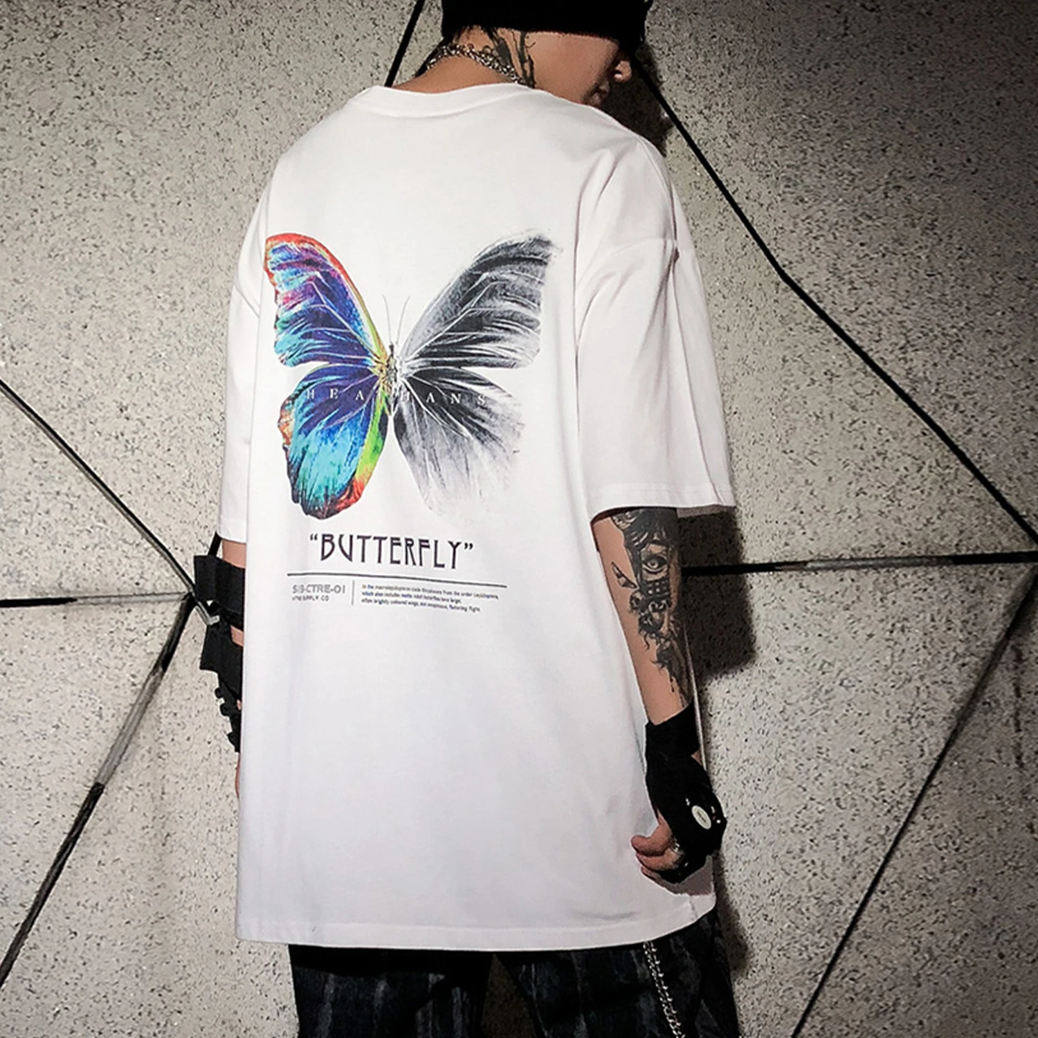 Футболка мужская оверсайз с принтом бабочки повседневная хлопковая рубашка