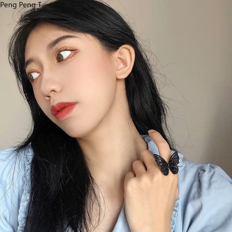 

2021 New zircon three dimensional Butterfly Ring Fashion opening adjustable ring