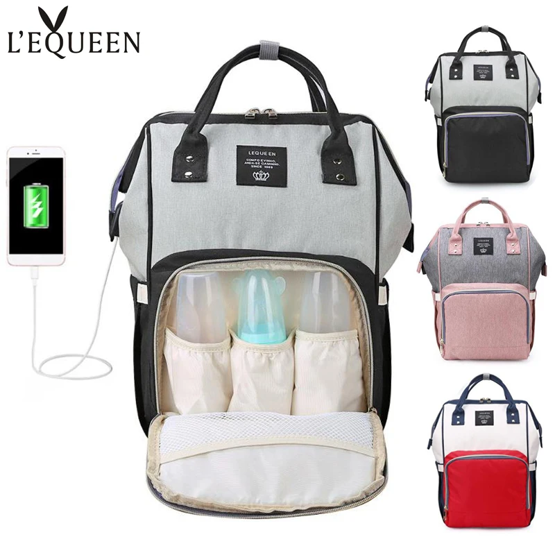 Рюкзак Lequeen для мам с USB брендовая вместительная Детская сумка подгузников