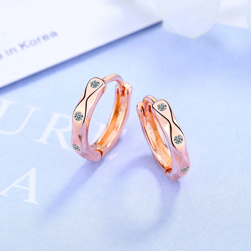 Women's New Fashion Shiny Hoop Earrings Bohemian Geometric Rose Gold/ White Cartilage Piercing Earring Jewelry Small Thin Hoops