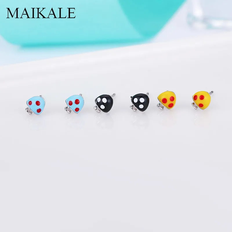 Женские маленькие серьги гвоздики MAIKALE милые в форме Грибов с синей/желтой/черной