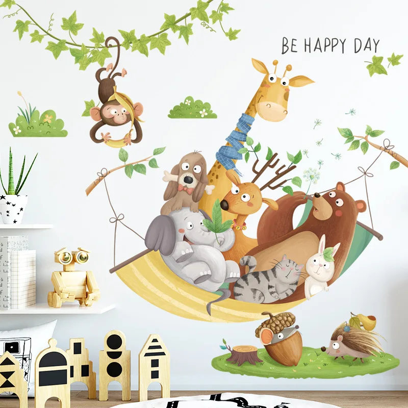 

Cartoon Animal Giraffe Self-adhesive Vinyl PVC Wall Stickers for Kids Rooms Wall Decals for Kindergarten Home Wall Decor