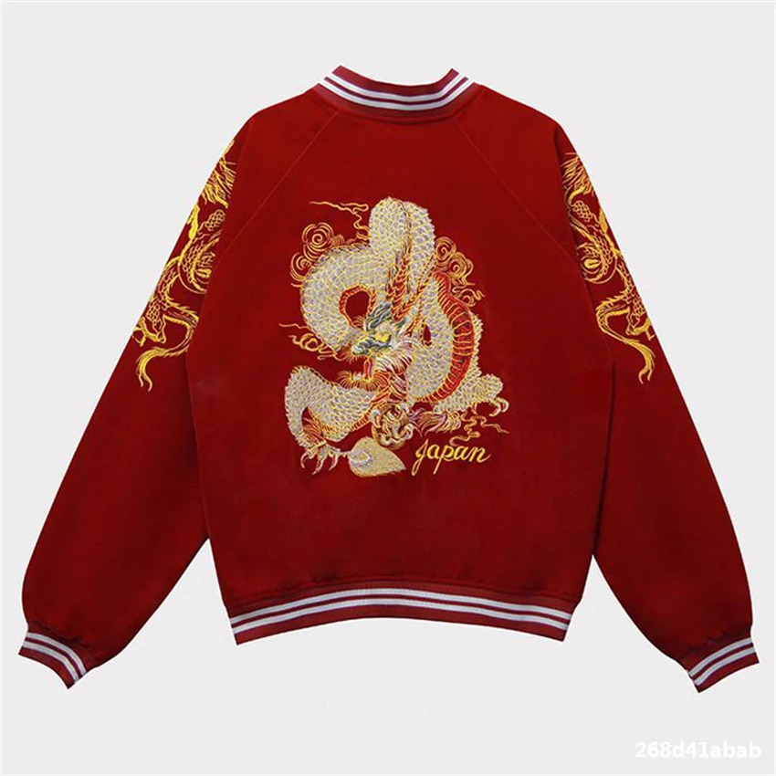 

Autumn Winter Punk Embroidered Dragon Bomber Jacket Baseball Uniform Jacket Gothic Female Loose Bf Wind Street Wear Fashion Tops