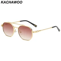 kachawoo square retro sunglasses women octagonal metal sun glasses for men high quality polygon small brown green european