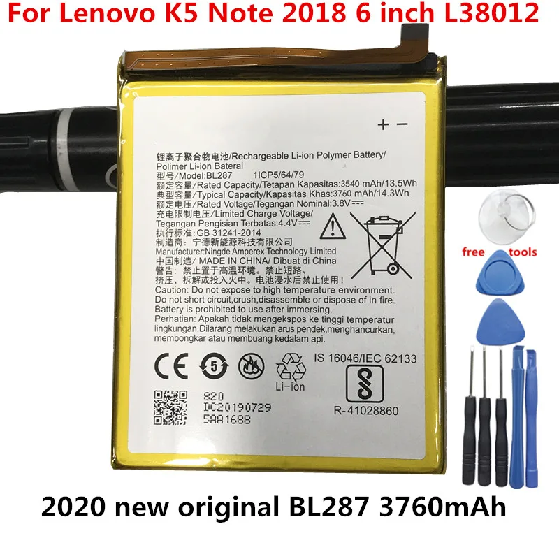 

Original New BL287 3760mAh Battery For Lenovo K5 Note 2018 6 inch L38012 Batteries