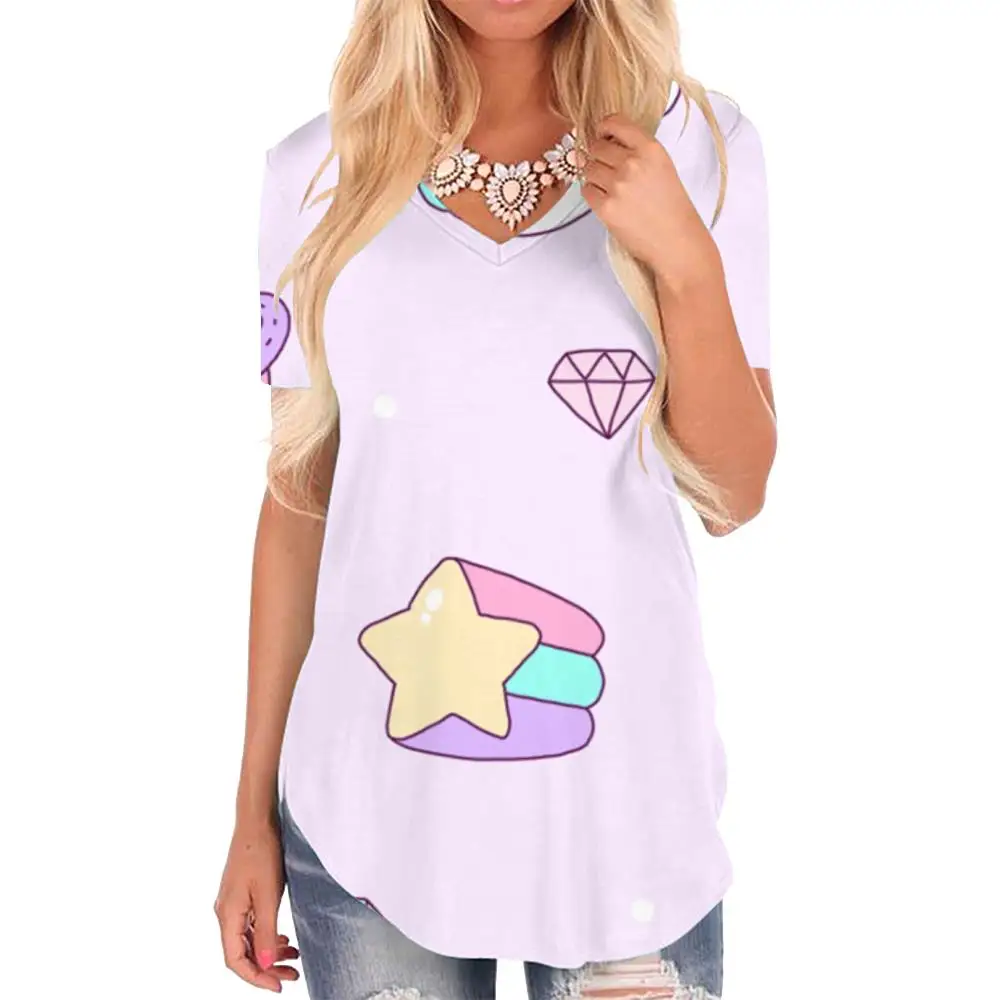 

Giyu Unicorn T Shirt Women Moon Tshirts Printed Colorful Shirt Print Universe T-shirts 3d Cloud V-neck Tshirt Womens Clothing
