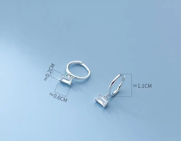 

Small 11mm Authentic Real 100% 925 Sterling Silver Square CZ 4A+ ear-bone Hoop Huggie Earrings C-G9587