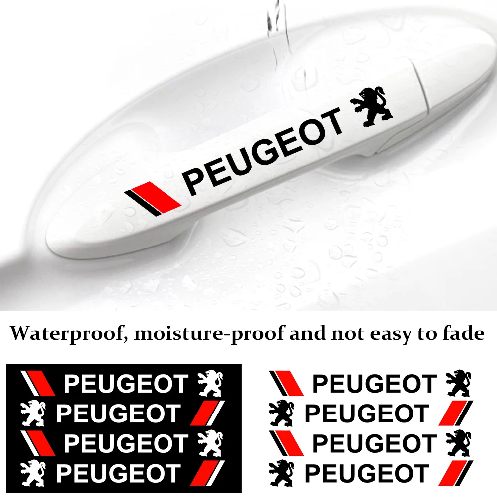 

4pcs Creative Car Logo Stickers Door Handle Sticker Body Rear View Mirror Decals For Peugeot 107 108 206 207 301 308 307 407 408