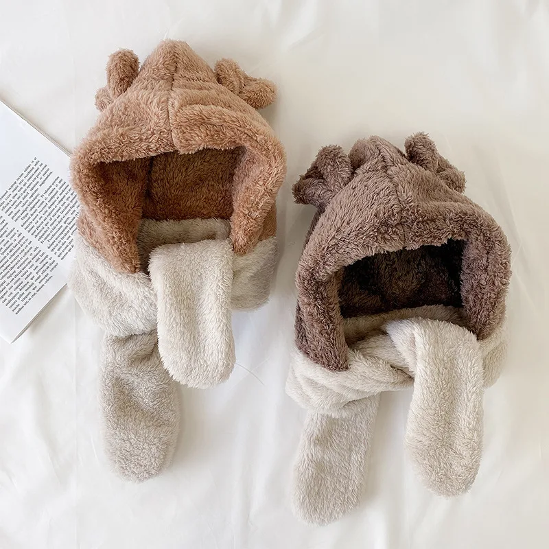 Корейский осень и зима новый детский шарф шляпа сплайсинга плюс плюшевая теплая