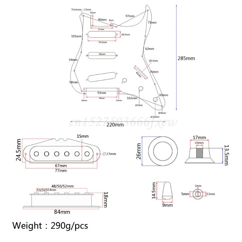 

OOTDTY SSS Prewired Pickguard 3 Single Coil 5 Way Switch Pickup for Electric Guitar