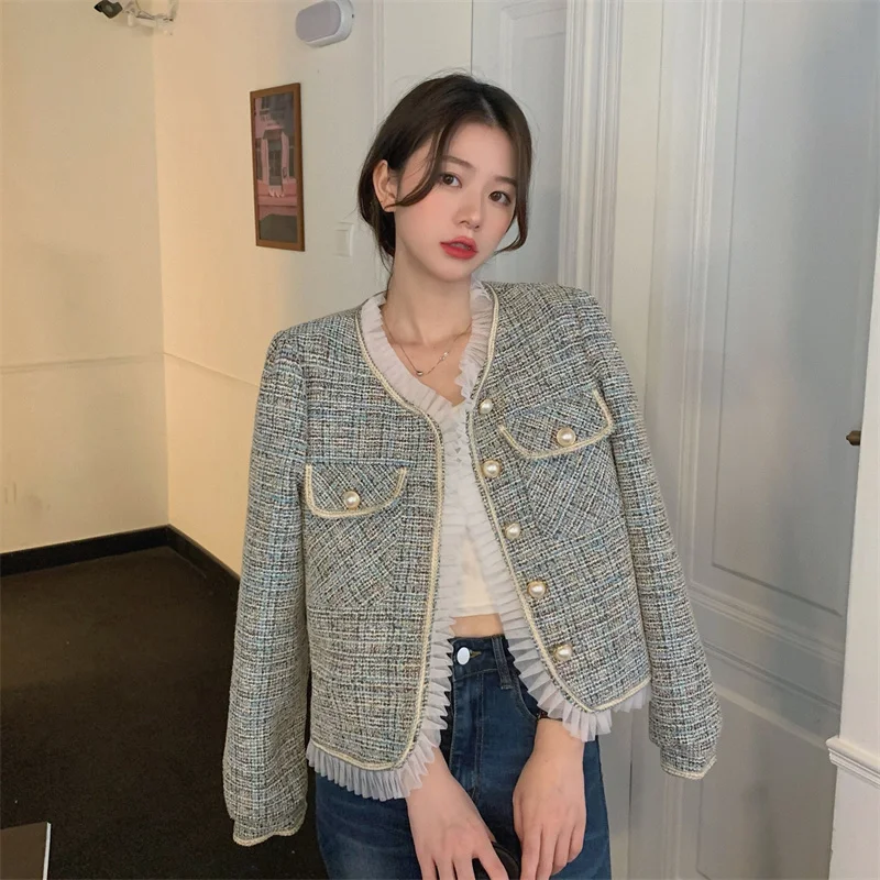 Женское твидовое пальто маленькая Очаровательная одежда во французском