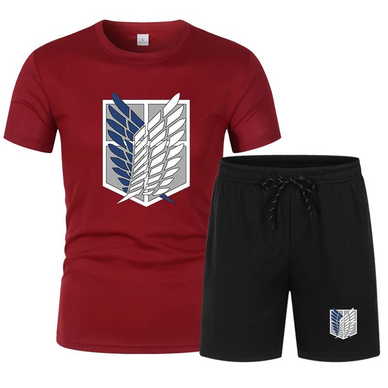 

The new summer attack giant men's T-shirt sports suit couple quick-drying casual running wear short-sleeved shorts 2-piece set