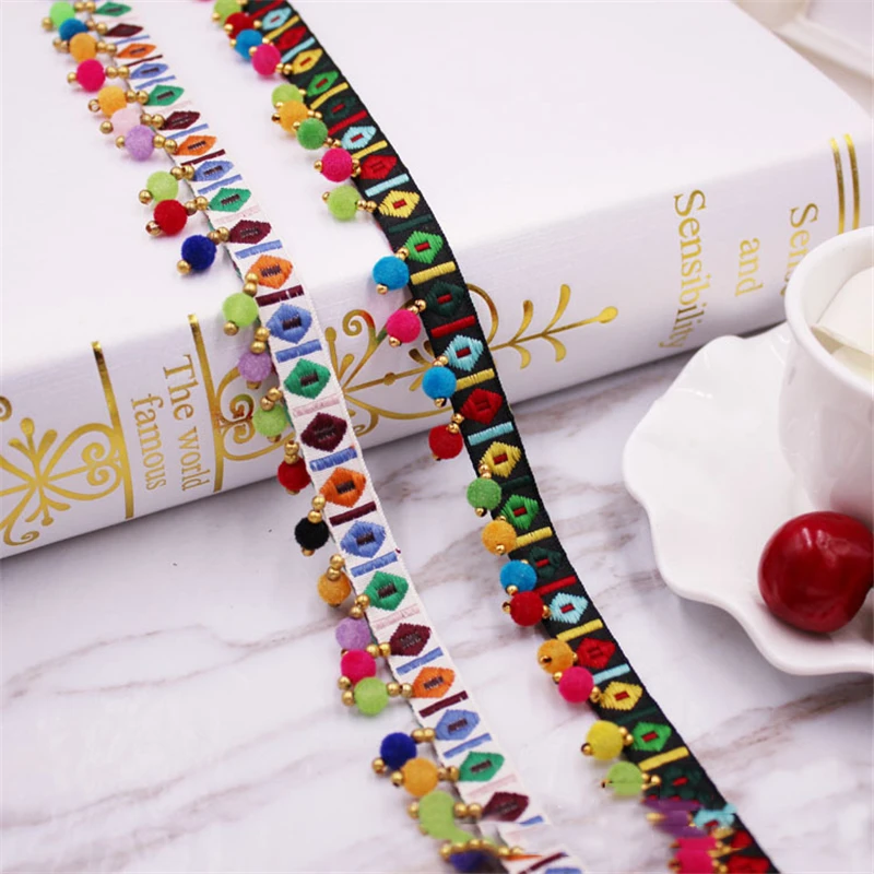 5 ярдов Meetee 1 см Этническая жаккардовая лента украшенная бисером искусственная