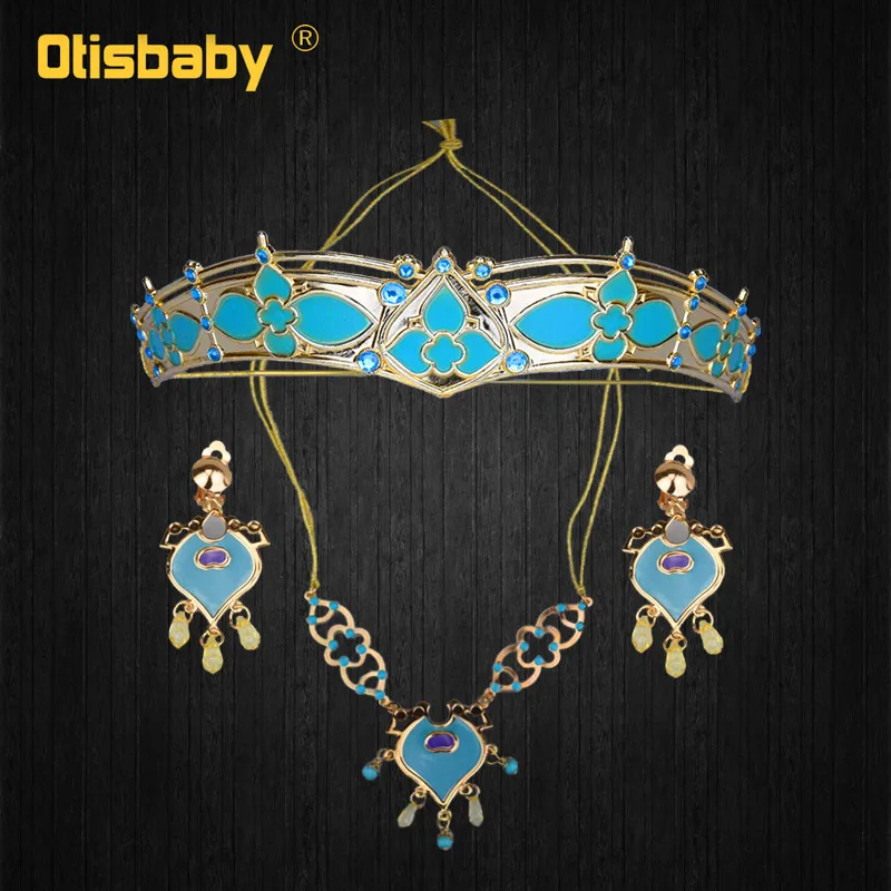 Jasmine Jewelry Костюмы на Хэллоуин для девочек Аладдин, жасмин, костюм для мальчиков и девочек детская Аравийский Зеленый одежда принцессы комплект детской одежды Жасмин Цепочки и ожерелья серьги головные Косплэй - Цвет: Jasmine Jewelry