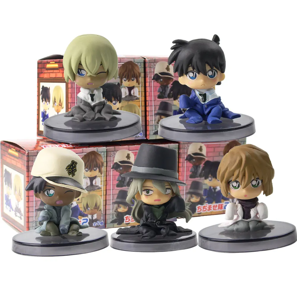 

5pcs Detective Conan Figures Kudou Shinichi Bourbon Furuya Rei Sherry Haibara Heiji Gin Model Toys Gift for Kids