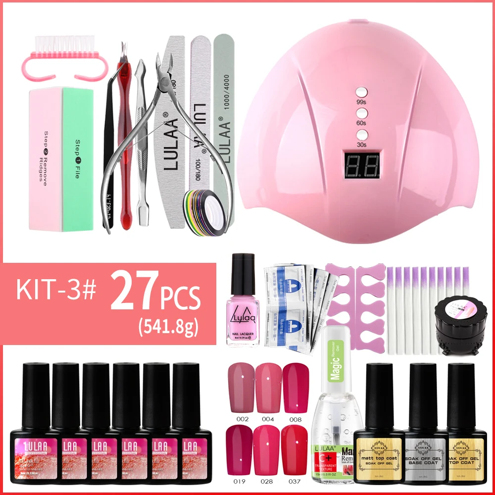 

Nail Set UV LED Lamp Dryer With 18/27/33Pcs Gel Nail Polish Kit Soak Off Manicure Tools Set Nail drill Nail Art Design Tools