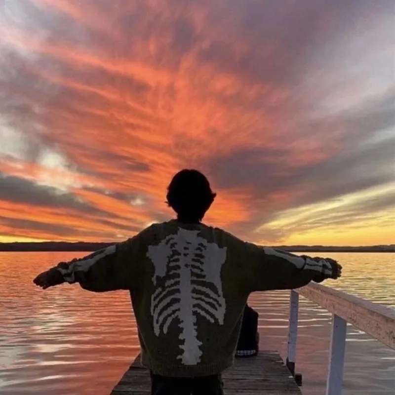 

Green 2020FW Vintage KAPITAL Skeleton Bone Printing Sweatshirts Men Woman Autumn Winter Loose Casual KAPITAL Sweatshirts