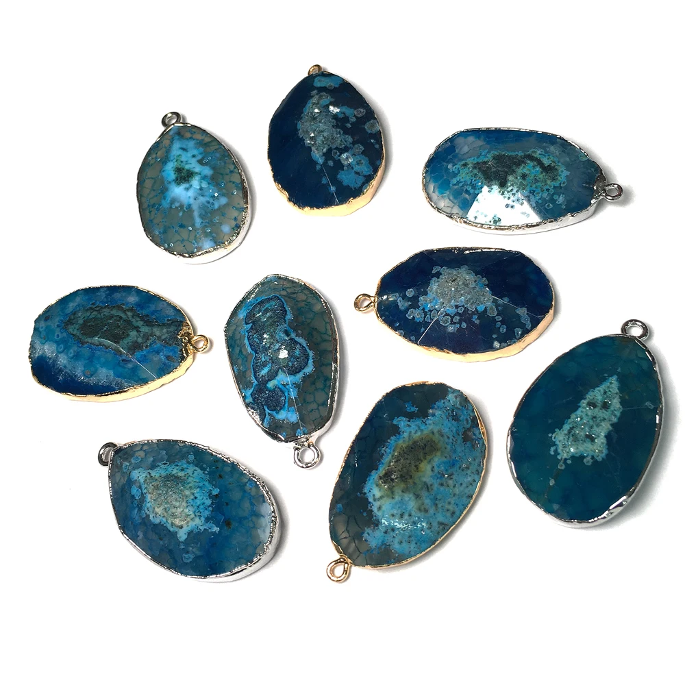 

New 1PC Good Quality Natural Stone Pendants Charm Blue Agates Necklace Pendant for Jewelry Making Size 23x40mm