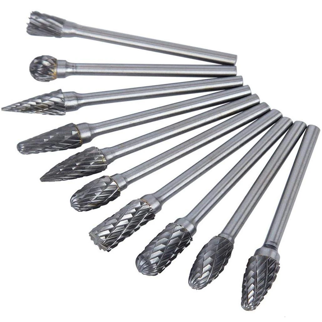 Pegasi10 шт вольфрамовые твердосплавные сверла для металла burr tungstenio burs Фрезерный резак dremel мини конусные сверла набор ferramentas