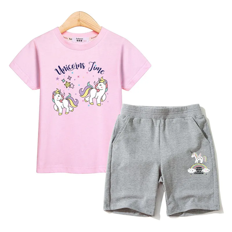 

Baby Girls Tshirt Pans Outfits Kids Short Sleeve Costume Little Pony Sets Girl Clothing Summer 2pc Suit