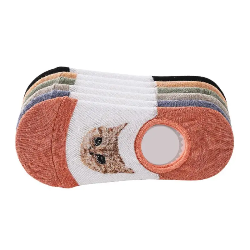 Милые жаккардовые невидимые носки башмачки с рисунком кота из мультфильма для