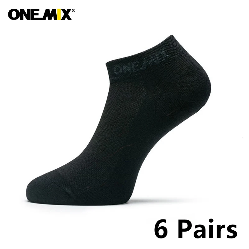 Onemix Brand 6 Pairs Men's Running Socks Cotton Cushion Breathable Outdoor Sports Walking Climbing Hiking Crew Dress Black Socks
