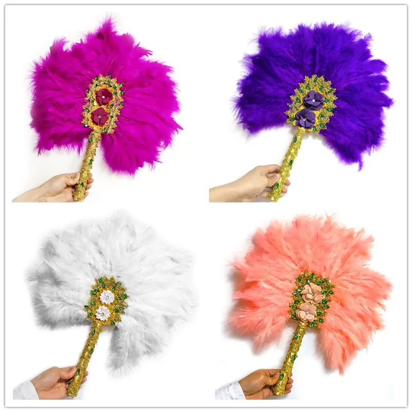 

Feather Hand Fan Handmade Luxurious African Dance Lace Feather Fans for Wedding Party Gift Dropshipping Top Wedding Decoration