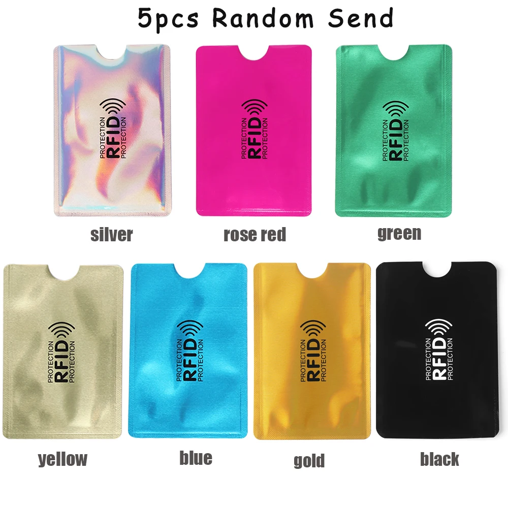 5Pcs Random color 5 шт./компл. в металлическом корпусе Анти-кражи кредитной держатель для карт Алюминиевый анти с функцией блокировки Rfid считыватель замок держатель для карт Id, банковских карт, чехол для защиты - Цвет: 5Pcs Random color