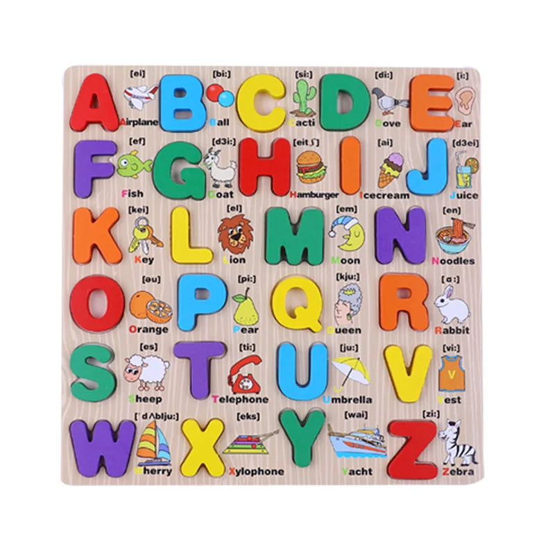 Деревянные игрушки Детские ABC алфавит головоломка здание блокирует обучение