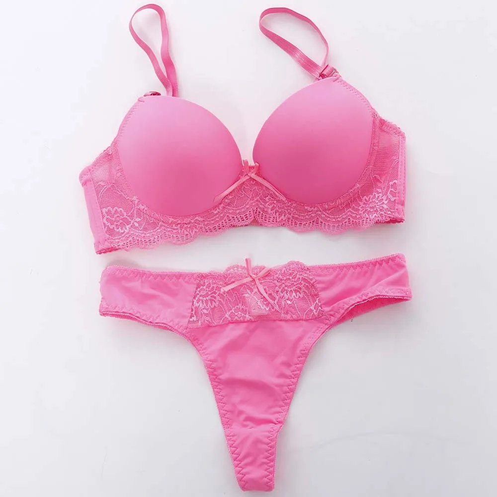 

2020 Women's Sexy Candy Color Lingerie Set Solid Color Lace Bra Set lingerie plus size Three Quarters(3/4 Cup)
