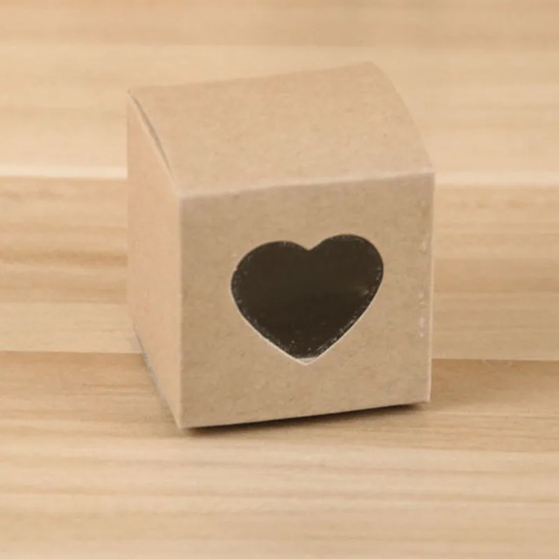 

50pcs Square Kraft Paper Box with Transparent PVC Window Heart Shape Cupcake Chocolate Candy Boxes Birthday Wedding Gift Bags