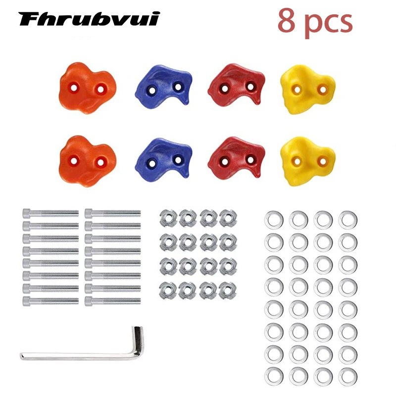 

8Pcs Mixed Color Plastic Children Kids Rock Climbing Wood Wall Stones Hand Feet Holds Grip Kits